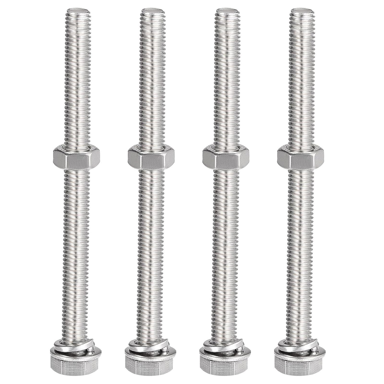 Boxonly M8x100mm Hex Head Screws Bolts, Nuts, Flat & Lock Washers Kits, 304 Stainless Steel Fully Thread Hexagon Bolts 4 Sets