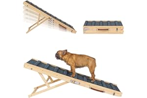 Clikuutory 2025 Upgraded Dog Ramp for Couch, 51.2" Foldable Small Dog Ramp for Bed, 5 Adjustable Height from 14" to 28", Portable Stable Pet Steps with Anti-Slip Carpet for Low Bed Couch Stairs, Wood