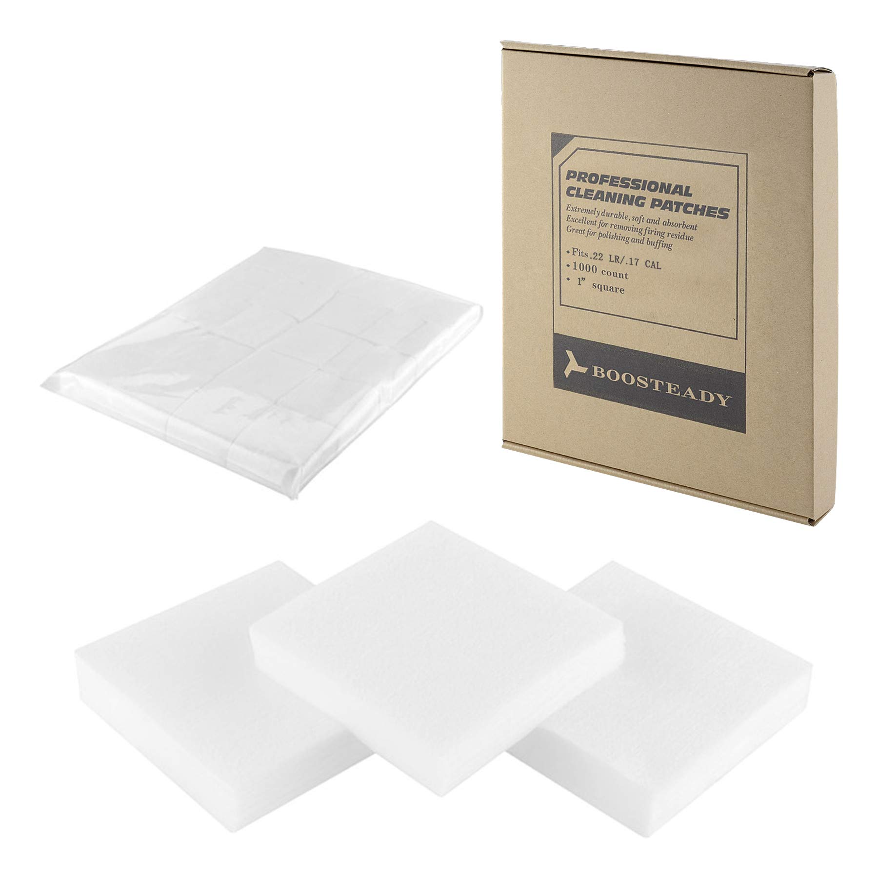 BOOSTEADY Professional 1000 Square Gun Cleaning Patches in Carton Box Bulk for .22 .223 5.56MM .30 .357 .38 Caliber 9MM 12GA Varied Size