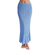 Saodimallsu Womens Crochet Cover Up Skirt High Waisted Sheer Knit Summer Swimsuit Coverup Beach Fishtail Maxi Skirts