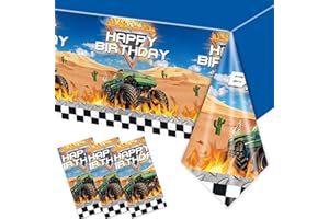 Rejoice Bunny 3PCS Monster Truck Party Tablecloth for Boys Kids Monster Car Birthday Party Supplies Truck Theme Party Decorations Tablecover Truck Plastic Disposable Table Cloth -54x108in