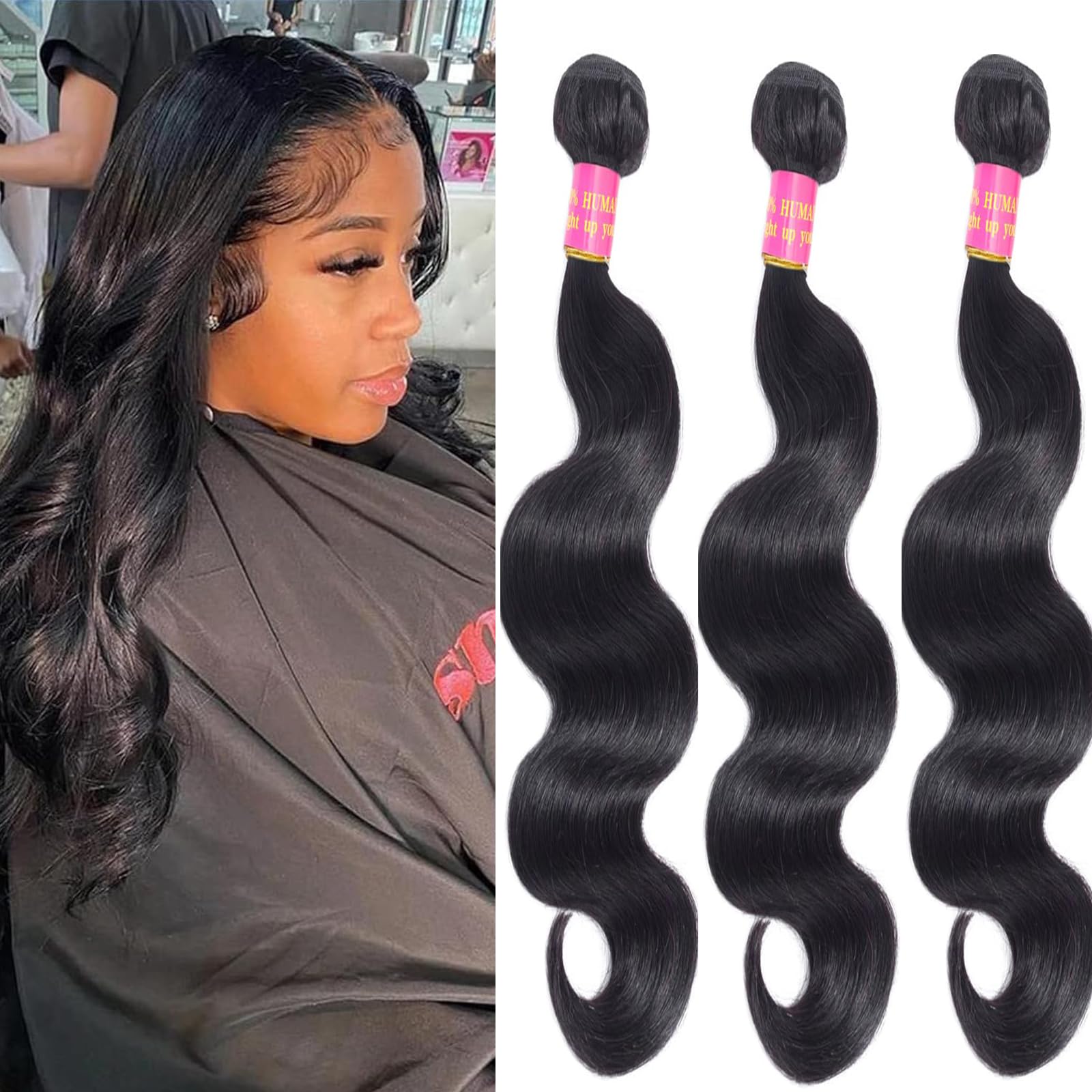16 18 20 Inch Body Wave Human Hair Bundles Body Wave Bundles Human Hair 100% Unprocessed Brazilian Raw Virgin Hair Bundles Weave Natural Color — image 1