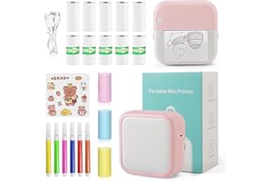 Grednfhat Mini Sticker Printer, Bluetooth Smart Pocket Inkless Thermal Printer with 13 Roll Papers, Portable Mini Printer for Photos Notes Stickers Labels Receipts (Pink)