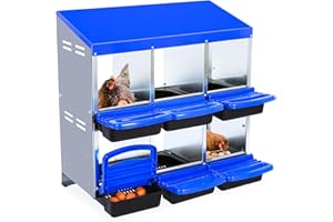 Chicken Nesting Box, 6/8/10-Hole Roll Away Laying Box with Tray & Lid, Heavy-Duty Galvanized Steel Rustproof Design, Easy to 