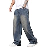 DFGIGT Men's Hip-hop Wide Leg Baggy Jeans Y2k Skater Loose Fit Denim Pants