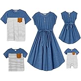 PATPAT Family Matching Outfits Short Sleeve Mommy and Me Outfits Belted Dresses and Casual T-Shirts Matching Sets