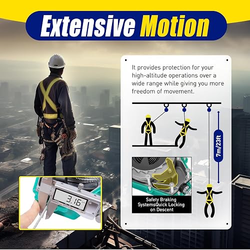 23ft Self-Retracting Lifeline For Fall Protection – 330LBS Capacity, Heavy-Duty Retractable Safety Lanyard With Aluminum Housing & Self-Locking Hooks For Roofing, Construction, And Tower Crane Work