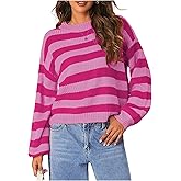 SOLY HUX Women's Color Block Striped Knit Tops Casual Long Sleeve Drop Shoulder Sweater Pullovers