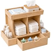 Ajerg Diaper Organizer with Drawer, Wooden Changing Table Organizer | Large Diaper Caddy with Multi Compartment Nursery Storage, Wooden Diaper Organizer Keeps Diapers, Wipes &amp; Baby Essentials