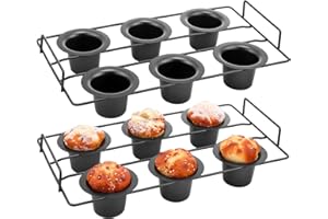 Shellwei 2 Pcs 6 Cup Nonstick Popover Pan Muffin Cupcake Pan Yorkshire Pudding Pan with Handle Bakeware for Christmas Oven Baking Pudding Cakes Quiches Muffins Frittatas and More