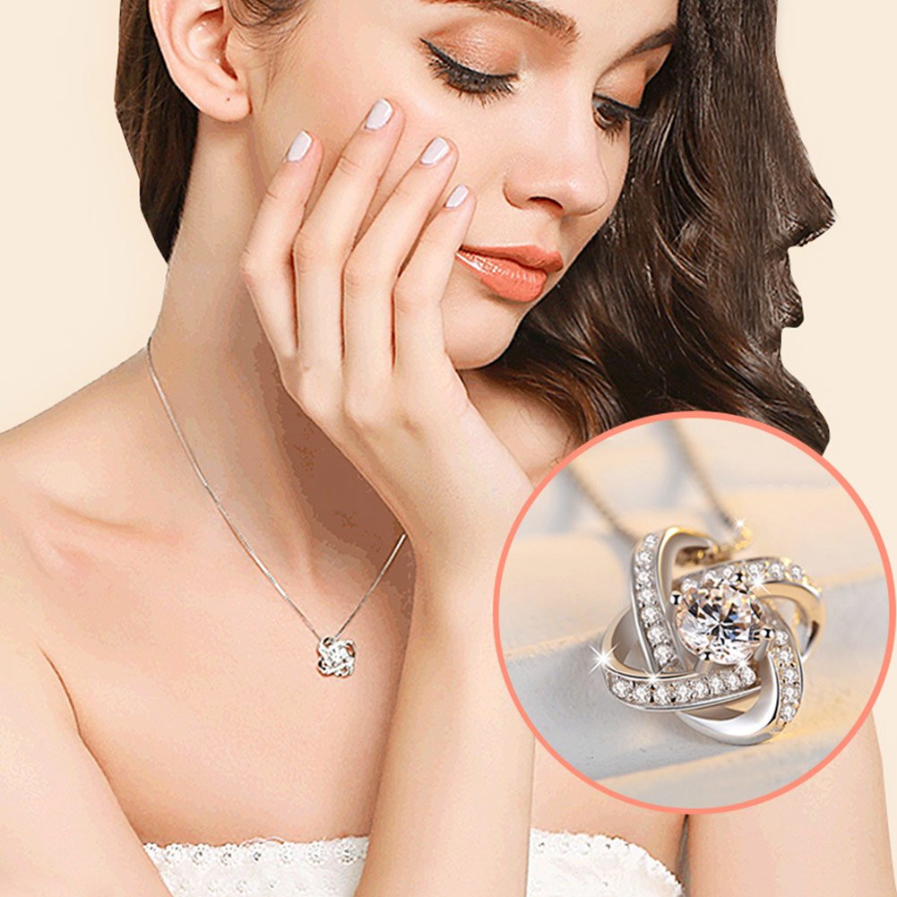 OUXi Sterling Silver Infinity love Diamond Pendant Necklace with Cubic Zirconia for Women