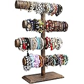 LadyRosian 4 Tier Wooden Display Jewelry Accessory Stand Jewelry Bracelet Holder Bangle Watch Necklace Storage Jewelry Holder Stand Display Organizer (Brown-4 layers)