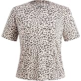 winkbay Women's Summer Leopard Print Vintage T Shirts Crew Neck Short Sleeve Dressy Casual Tops