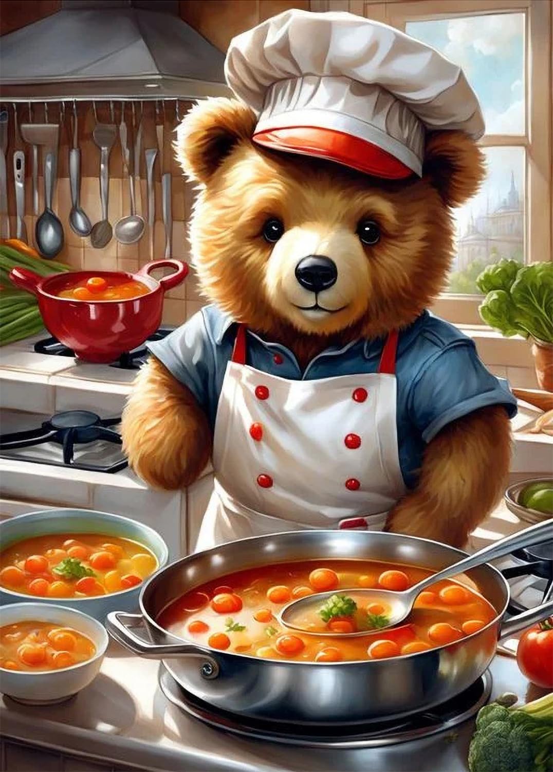 GLXPOG Diamond Painting Kits for Adults Bear Chef Diamond Art Cartoon DIY 5D Full Drill Crystal Painting Rhinestone Embroidery Art Crafts Home Wall Decor Gifts 30x40cm | 12x16 inch