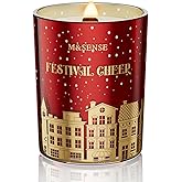 M&SENSE Festival Cheer Christmas Candles, Large Soy Candles for Home Scented, 18oz 100 Hours Natural Clean Slow Burn, Crackling Wooden Wick Aromatherapy Gifts for Women Men, Warm Cozy Winter Decor