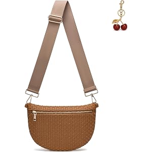 LANALULU Woven Crosssbody Bags Bum Bag for Women Stylish Checkered Vegan Leather Fanny Pack Sling Purses for Travel Outdoor