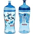 Nuby Printed Kids Pop Up Sipper Water Bottle 12oz, 2 Count Blue