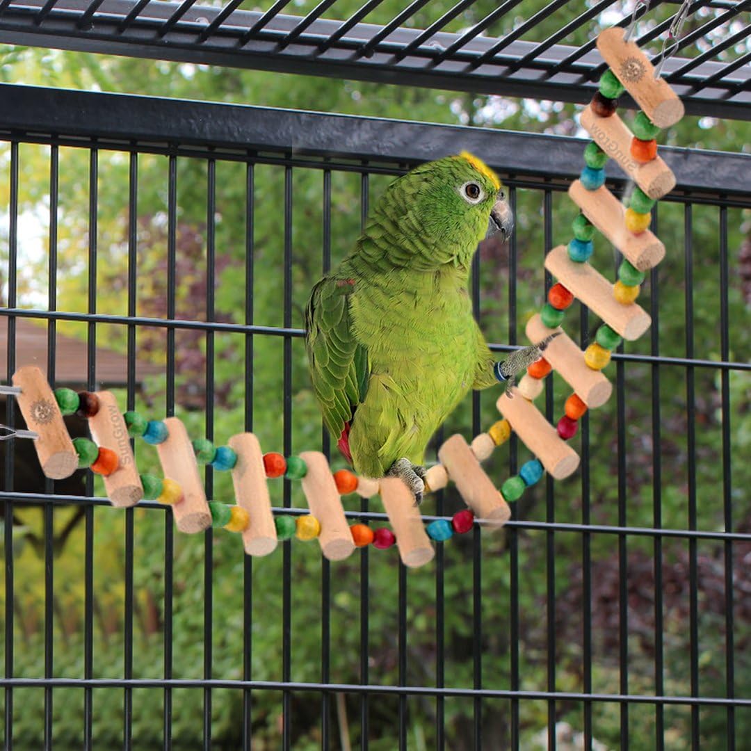 SunGrow Bird Ladder Bridge, 20 Inches Long, Helps Birds with Balance, Made with Raw Wood and Edible Dye, Easy Installation, Bright, Durable and Flexible, Suitable for Small to Medium Birds, 1 Piece : Pet Supplies