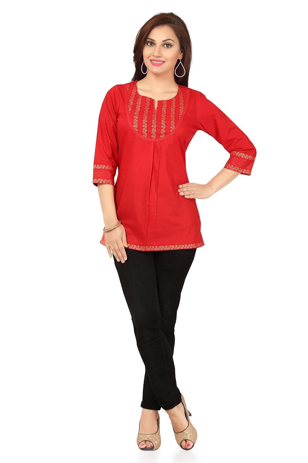 dragaon women's cotton short tunic top (mm-59-b, red)