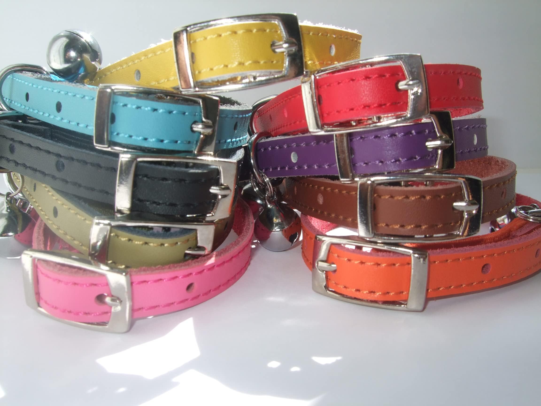 Leather cat/ kitten collar pink, blue, brown and red safety elastic (brown)