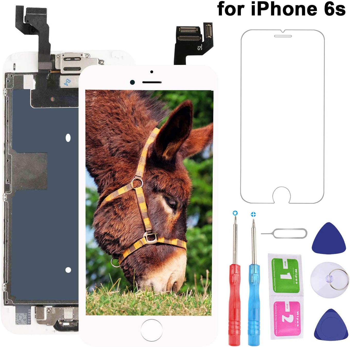 for iPhone 6S Screen Replacement LCD White - with Home Button Proximity Sensor Ear Speaker Front Camera Screen Protector and Repair Tools