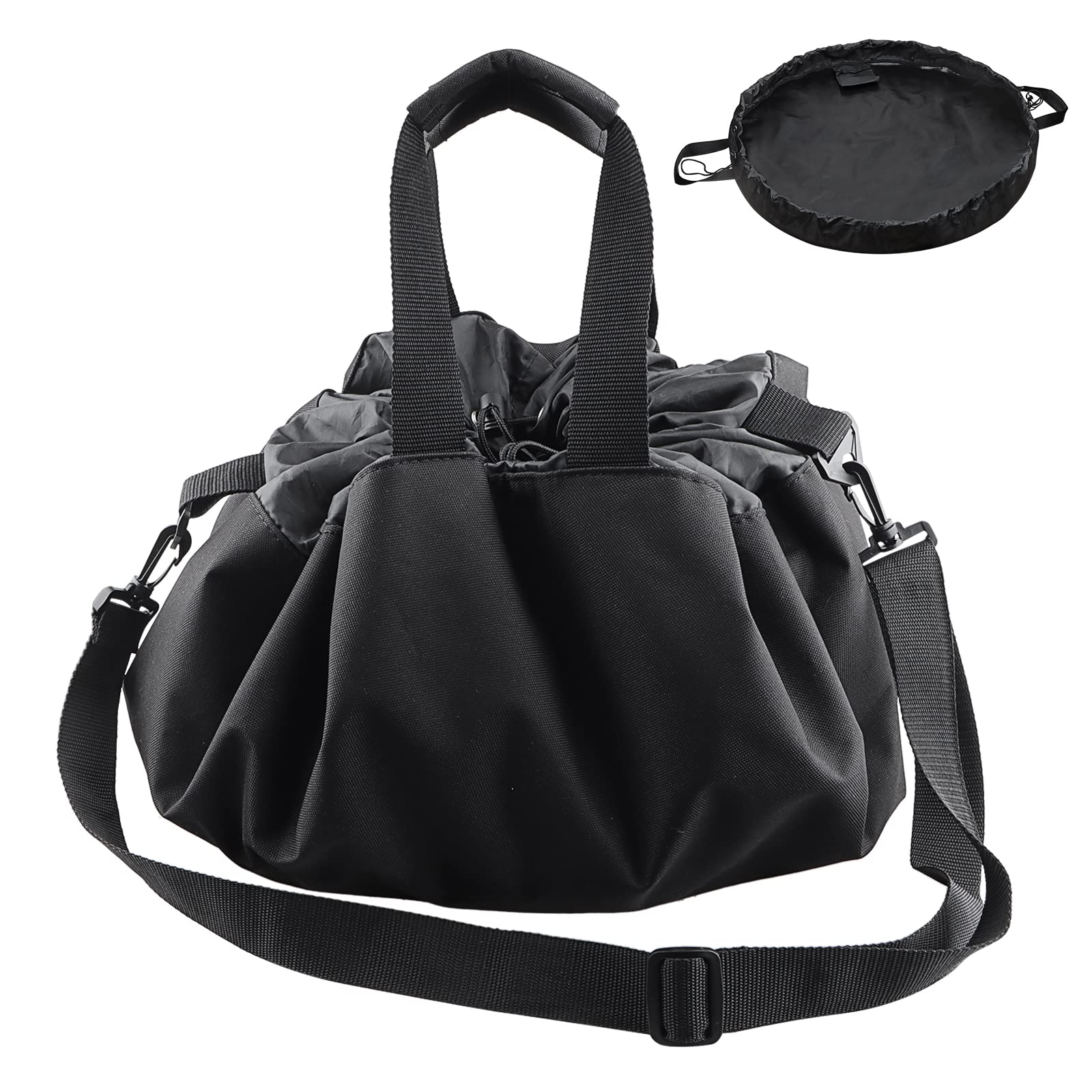 Pecihiko Wetsuit Changing Mat, Portable Large Beach Dry Bag Waterproof Wetsuit Bag with Wrap Handle, Adjustable Detachable Shoulder Strap, Drawstring and Pocket for Surfing Diving Swimming Black