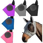 5 Pcs Elastic Fly Masks for Horses with Ears, Comfortable Cashel Mesh Fly Mask Elasticity Breathability UV Protection Horse Face Covering for Riding Supplies, Improved Version of Extra Large Eye Mask