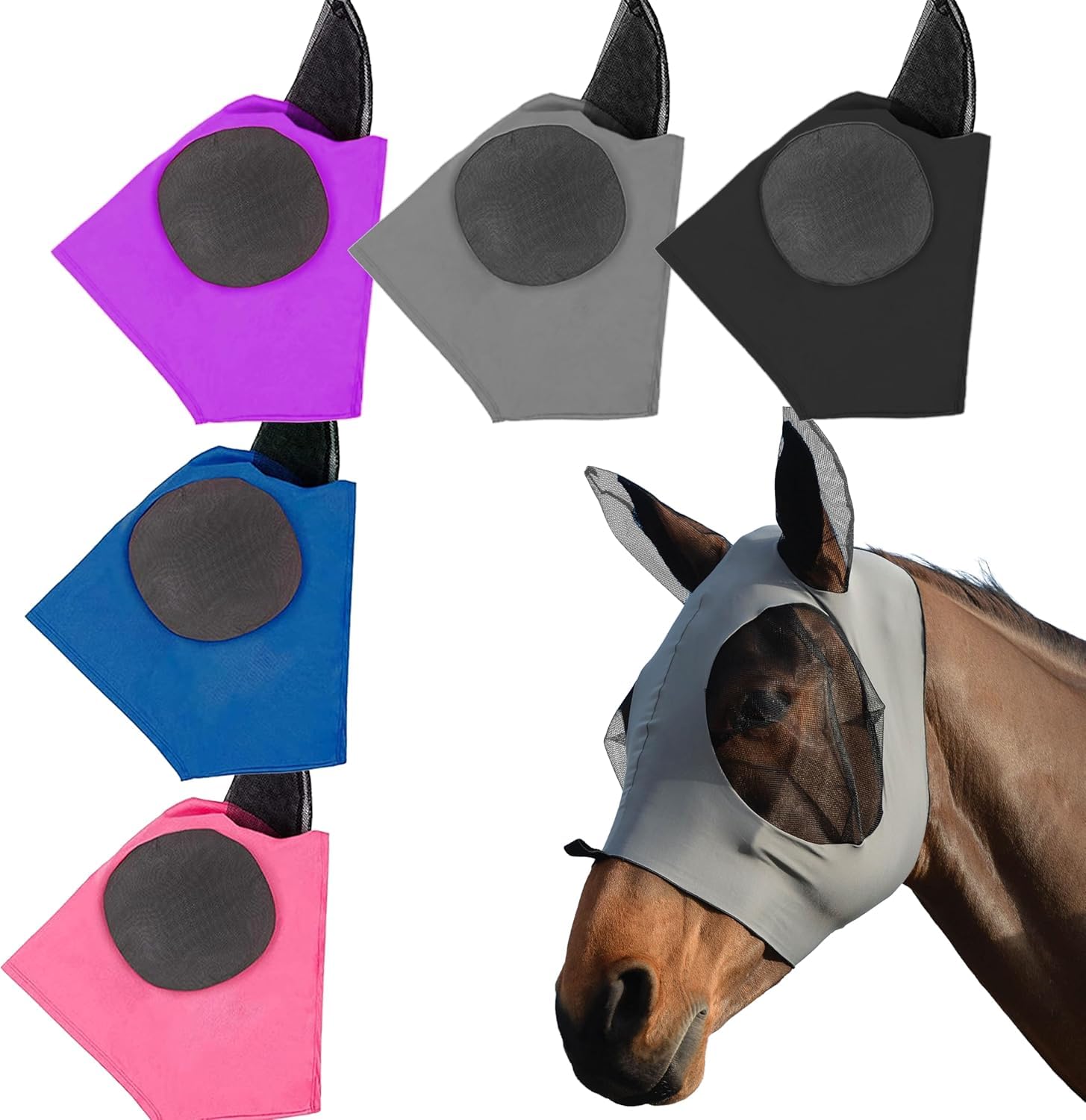 Photo 1 of 1 Pcs Elastic Fly Masks for Horses with Ears(Black), Comfortable Cashel Mesh Fly Mask Elasticity Breathability UV Protection Horse Face Covering for Riding Supplies