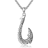 URONE Fish Hook/Poseidon Trident Necklace Sterling Silver Amulet Jewelry Gifts for Men Sailor
