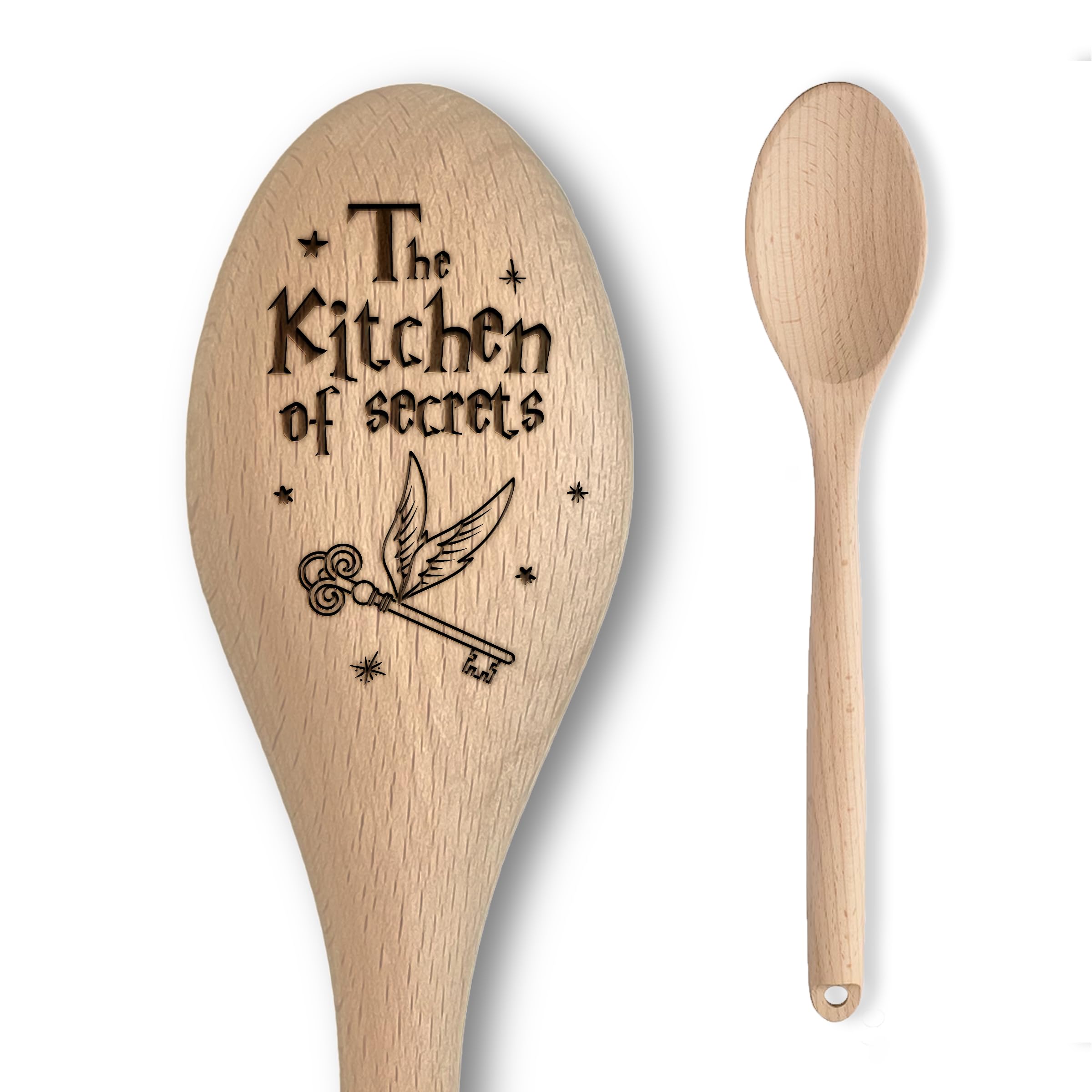 Harry The Wizard Baking Gift - Wooden Spoon Wand - Engraved Inscription - Cooking Baking Gift for Men & Women - Unofficial Fan Item (Kitchen of Secrets)