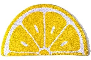 24x16 Inch Half Round Yellow Lemon Kitchen Mat, Water Absorbent Soft Non-Slip Cute Rug, Machine Washable for Bathroom, Fruit 