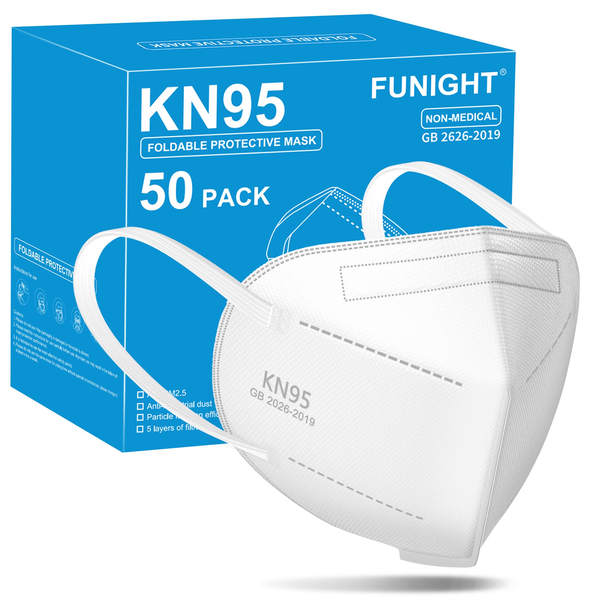 Funight KN95 Face Masks 25 Pack 5-Ply Breathable Filter Disposable Face Masks Black