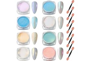 Laza Mermaid Pearl Chrome Nail Powder, 8 Colors Metallic Mirror Effect Pigment, Iridescent Aurora Nail Glitter Dust Kit for Gel Nail Art Decoration, Resin Craft, Gifts - Sweet Candy