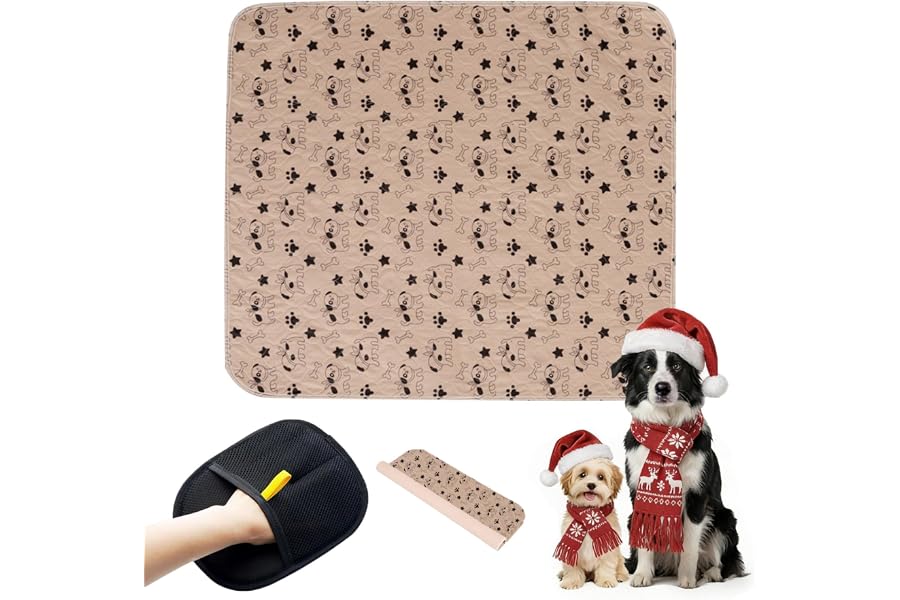 Puppy Pee Pads with Pheromones, Washable Puppy Training Pads for Dogs Reusable Puppy Potty Pads for Dogs and Cats(with Pet Hair Removal Gloves)