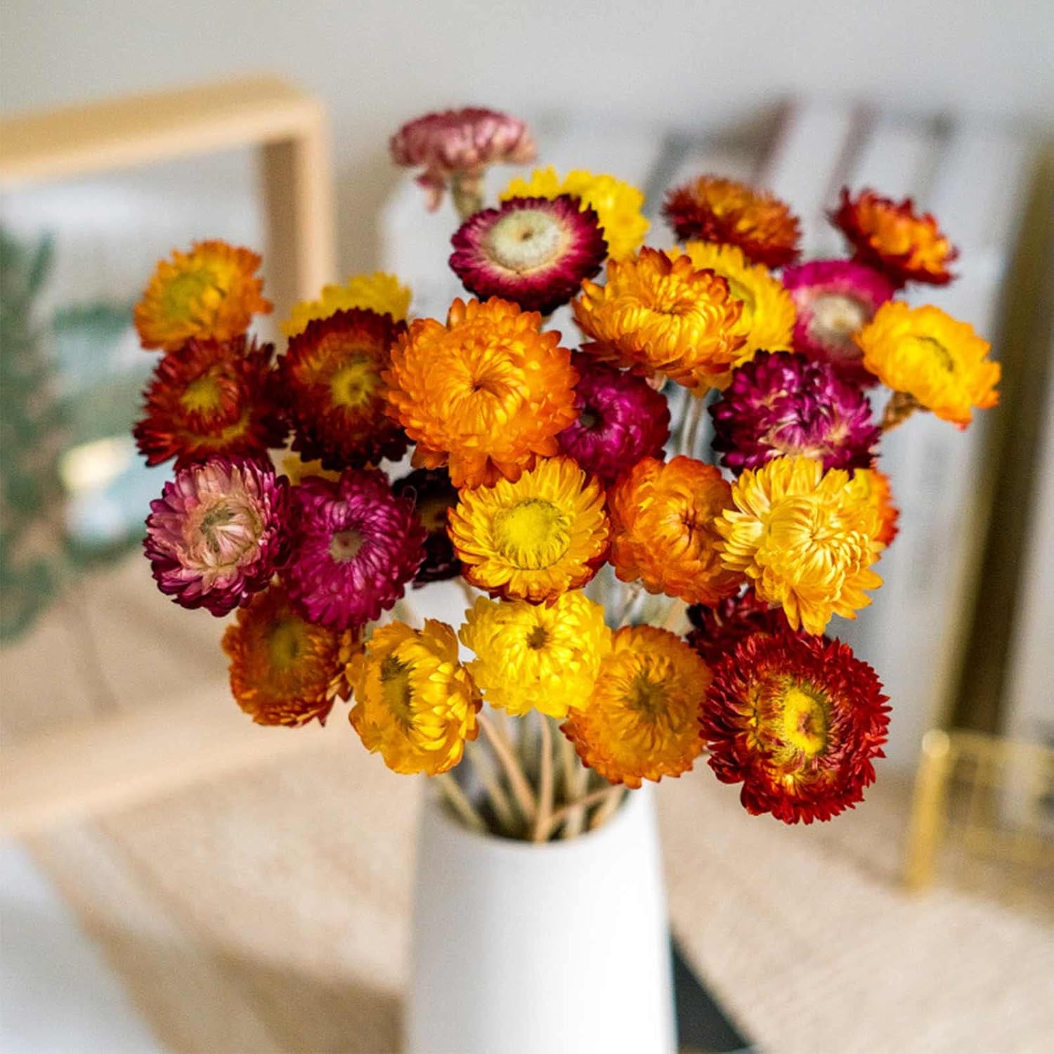 Dried & Preserved Flora - Natural Dried Daisy Flowers Bouquet - 20 Pcs Multicolor Daisies Artificial Sunflowers Chrysanthemum, Dry Flower Arrangements for Wedding, Farmhouse Table Vase Decor, Home Office Party Decoration