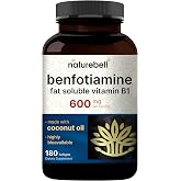 NatureBell Benfotiamine 600mg per Serving,180 Coconut Oil Softgels | Fat-Soluble Vitamin B1 for Men &amp; Women, Converted to Active Thiamine | Non-GMO, cGMP Manufactured