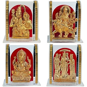ART N HUB Set of 4 Idol Lord Ramdarbar/God Ganesha/Maa Durga/Shiv Parivar(H-24 cm)