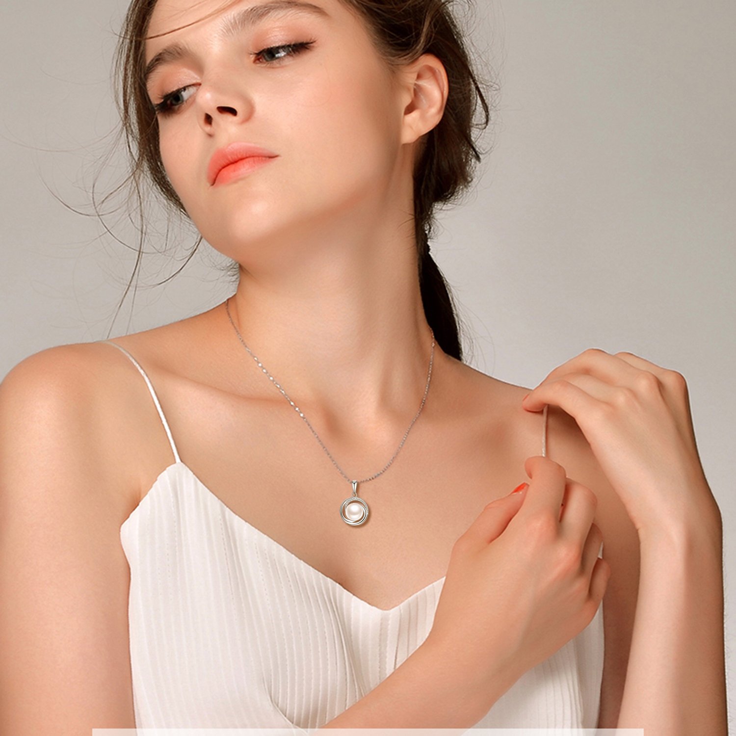 J.Rosée Kette Damen, Halskette Anhänger 925er Silber Zirkonia Süßwasserzuchtperle Venus Venezianerkette Geburtstag Geschenk für Frauen Mädchen Freundin Mutter Tochter