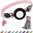Airtag Cat Collar, Air tag Cat Collar with Bell and Safety Buckle in 3/8" Width, Reflective Collar with Waterproof Airtag Holder Compatible with Apple Airtag for Cat Dog Kitten Puppy (Pink)
