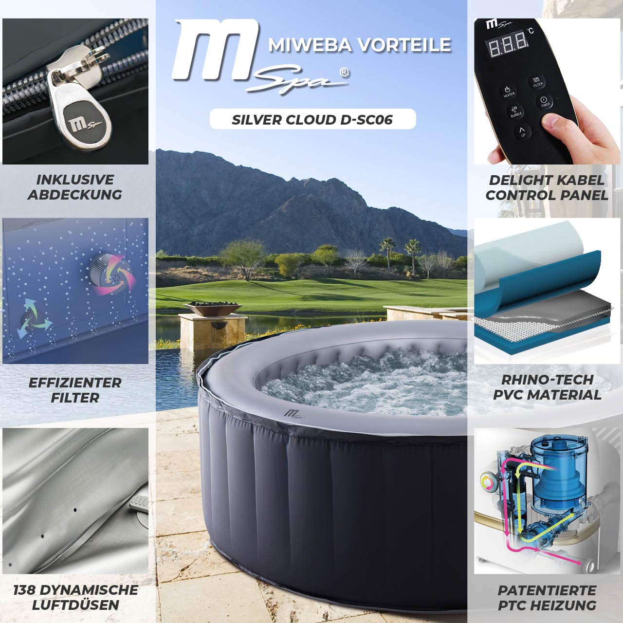 Miweba MSpa D-SC06 - Jacuzzi Hinchable para 6 Personas, 132 ...