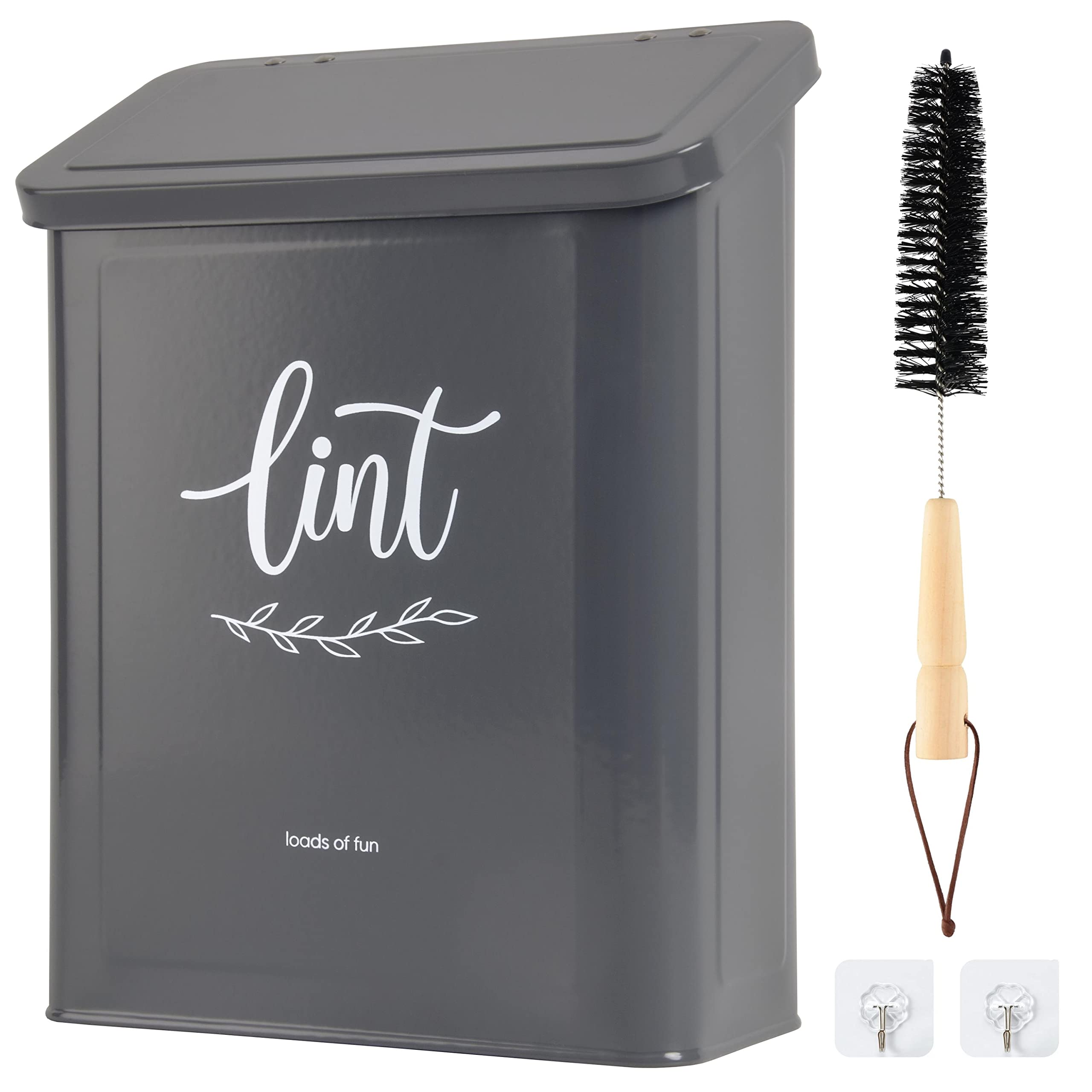 Photo 1 of *MAJOR DAMAGE*
PERFNIQUE Magnetic Lint Bin for Laundry Room with Lint Brush, Wall Mounted Lint Holder Trash can with lid for Dryer, Modern Farmhouse Rustic Metal Laundry Room Storage Organization and Decor(Gray)