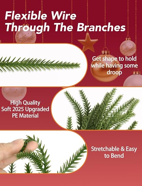 PREMIUM 30% FULLER 2PACK 6 FT ARTIFICIAL NORFOLK PINE GARLANDS WITH LIGHTS, REAL TOUCH WINTER PINE GARLAND, FOR STAIRCASE, TABLE, MANTLE, WALL, INDOOR, OUTDOOR CHRISTMAS DECORATIONS, FLOWER ARRANGING
