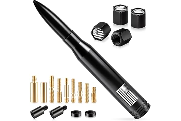 BJSIA American Flag Car Truck Antenna with Valve Stem Caps - Universal Compatible with Ford, Dodge, Chevrolet, GMC, Jeep, Toyota Truck Car Accessories, Anti-Theft Antenna Topper - Black