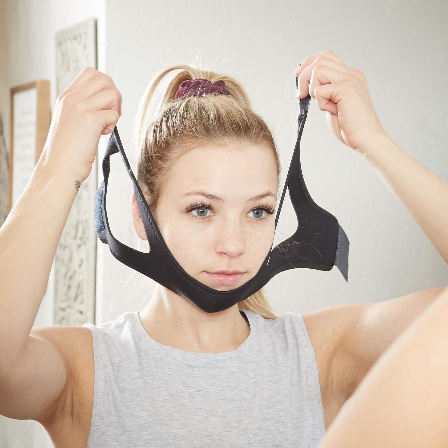 Sleep Mask Chin Strap - Women/Men Sleeping Snoring Solution - Head Bands Anti Snore Aid - Adjustable/Flexible Natural Health Headband - Natural Remedies Sleeping Relief - Black Breathing Headband: Health & Personal Care