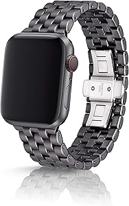 42/44mm JUUK Qrono Cosmic Grey Premium Watch Band Made for The Apple Watch, Using Aircraft Grade, Hard Anodized 6000 Series Aluminum with a Solid Stainless Steel Butterfly deployant Buckle (Matte)