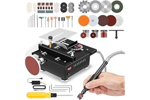 VISLONE Upgraded 400W Mini Table Saw, Desktop Electric Saw for Crafts, Speed & Angle Adjustable, Cutting/Sanding/Engraving/Drilling All-in-One for DIY Wood/PCB/Acrylic/Plastic (0-30mm Liftable, Black)
