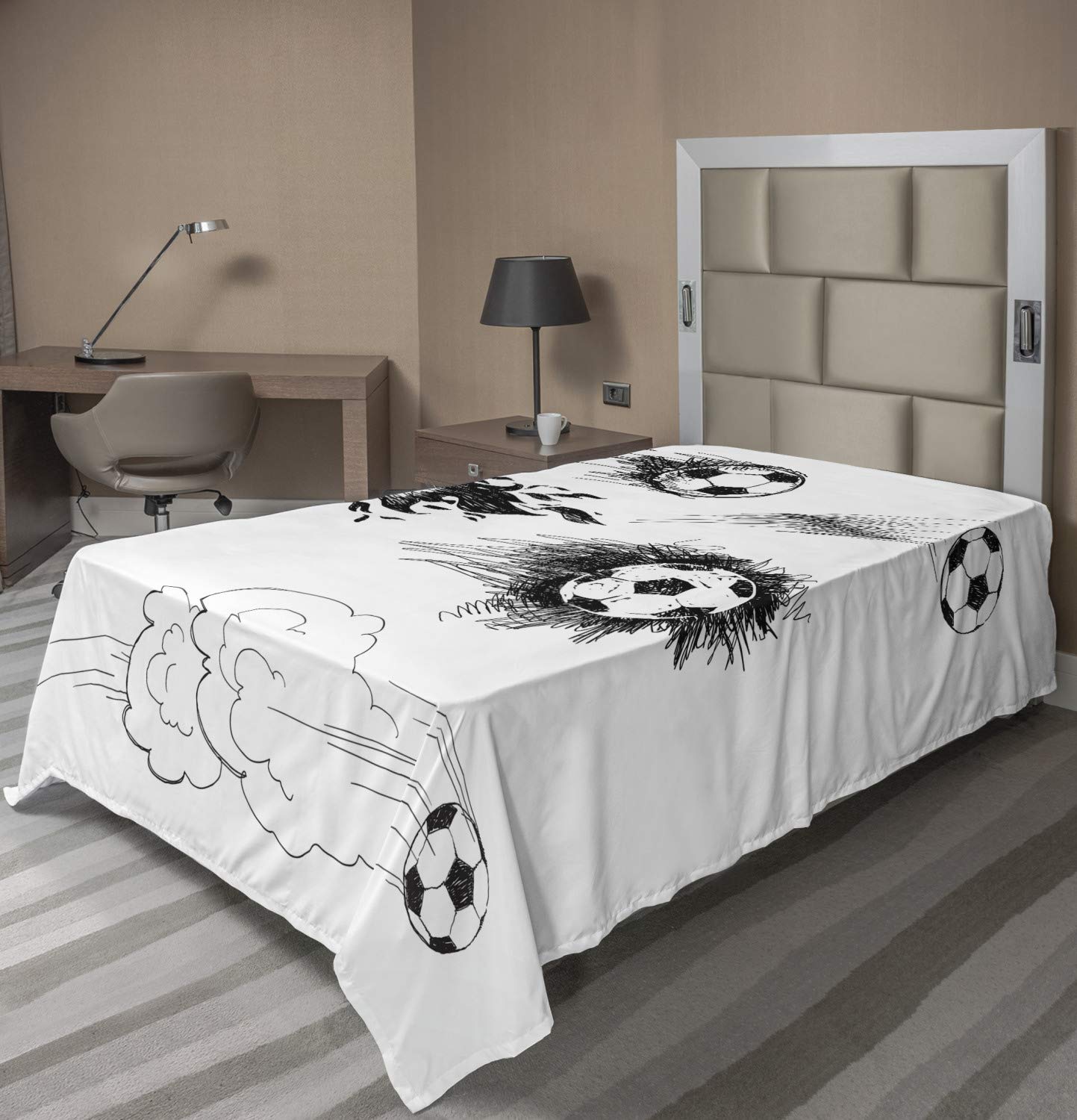 Ambesonne Soccer Flat Sheet, Various Round Soccer