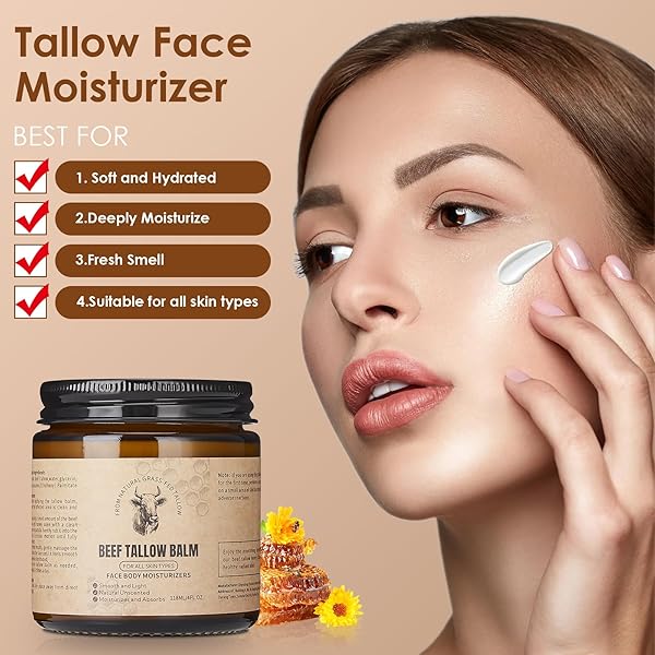 RUNSIDAN BEEF TALLOW FOR SKIN, NATURAL TALLOW BALM FOR FACE, DEEP NOURISHING MOISTURIZERS, GRASS-FED BEEF TALLOW CREAM FOR ALL SKIN TYPES