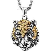 COOLSTEELANDBEYOND Stainless Steel Mens Women Fancy Mask Tiger Head Pendant Necklace with 23.6 inches Wheat Chain