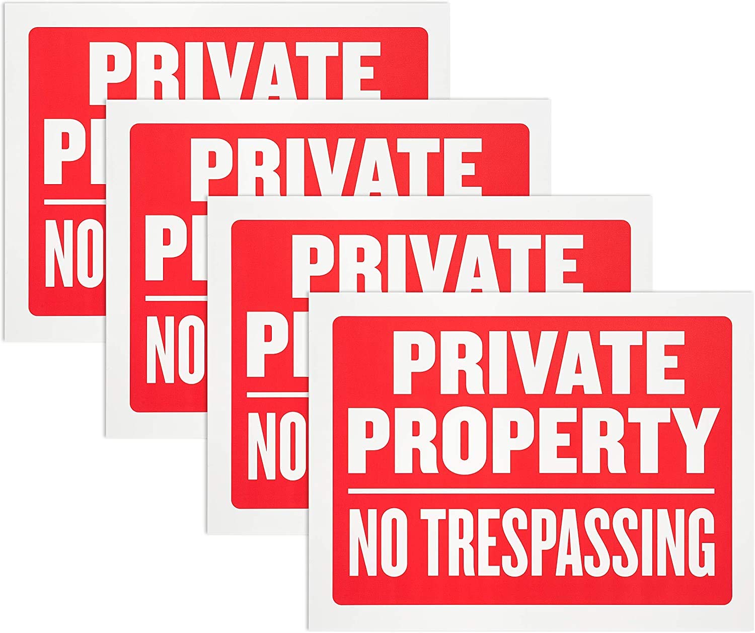 Vanitek 4 Pack Private Property No Trespassing Sign 9 x 12 Inch Weatherproof, Water Resistant, Easy to Mount, Durable Ink, Indoor and Outdoor Keep, for Home Safety & Privacy